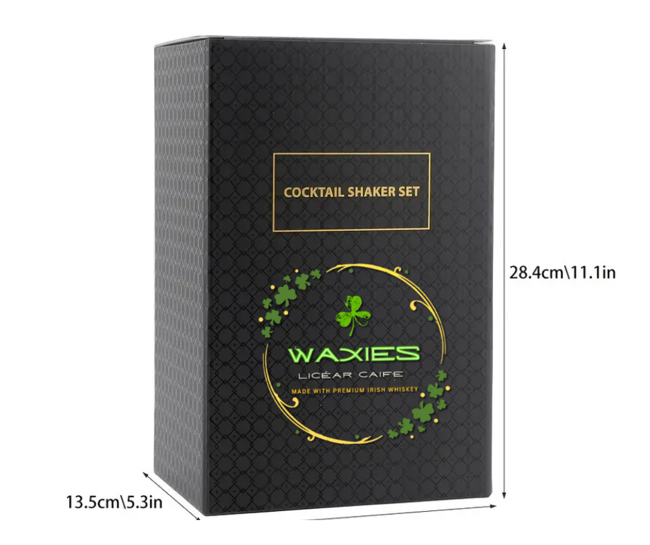 WAXIES 12-Piece Stainless Steel Cocktail Set, complete with a handcrafted wooden stand
